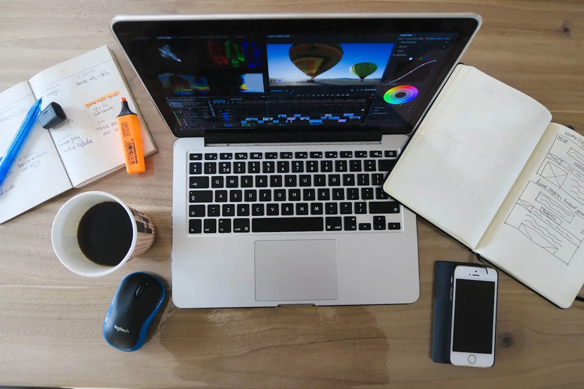 Design studio workspace with creative visual materials and design references