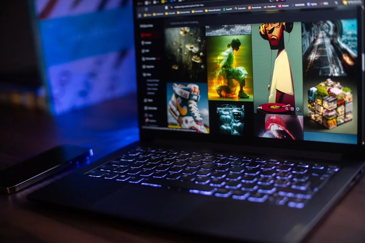 Digital design workspace with creative assets, web graphics and design tools